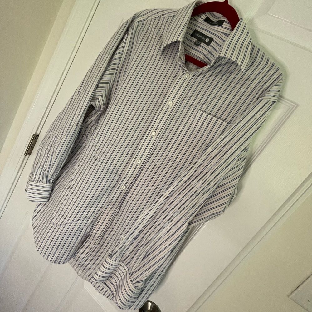 Nordstrom 16.5-34 striped white and blue button down mens shirt 100% cotton